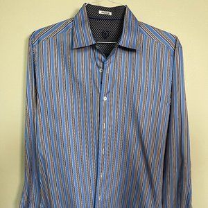 Bugatchi Men's Slim Fit Long Sleeve Button Up | Color: Blue/Brown | Size: M